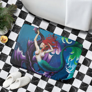 Tapis De Bain Sirène de Fantaisie Bleu Mystique Dragon d'Eau Pou