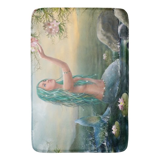 Tapis De Bain sirène d'une chevelure verte (devant Vertical)