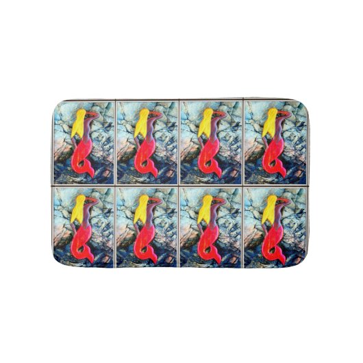 Tapis De Bain sirènes blondes à queue rouge (Devant)