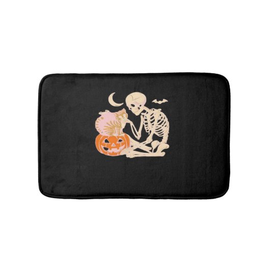Tapis De Bain Skeleton Hugging Cat Halloween Amoureux des chats (Devant)