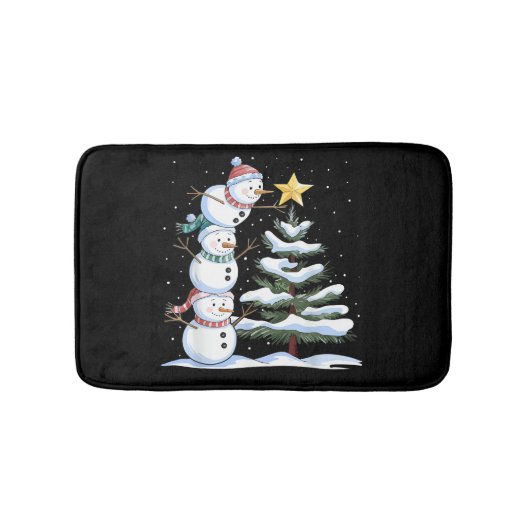 Tapis De Bain Snowman Merry Christmas Santa Claus Tree Snow Fami (Devant)