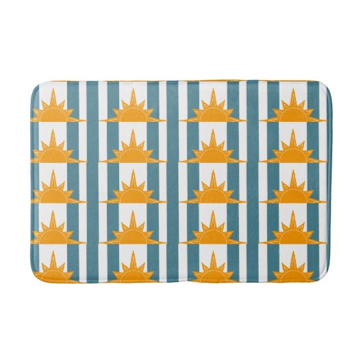 Tapis De Bain Soleil orange jaune sur bandes Turquoises (Devant)
