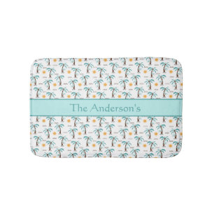Tapis De Bain Soleil personnalisé de palmier tropical sarcelle