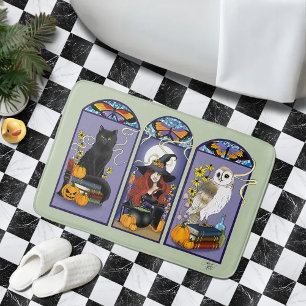 Tapis De Bain Sorcière gothique chat noir hibou Halloween Art no