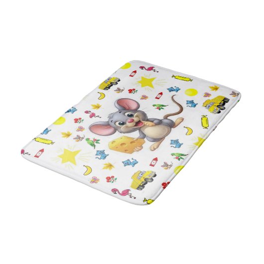 Tapis de bain Souris Fromage Jaune Chat Étoiles Ca (Angle)