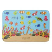 Tapis De Bain Sous l'océan marin Poisson et Ancre Nom de l'enfan (Devant)