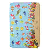Tapis De Bain Sous l'océan marin Poisson et Ancre Nom de l'enfan (devant Vertical)