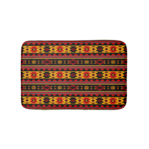 Tapis De Bain Southwest Design Red Black Gold Tribal Motif