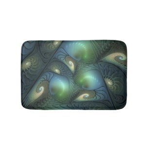 Tapis De Bain Spirales Turquoise Beige Vert Abstrait Fractal Art