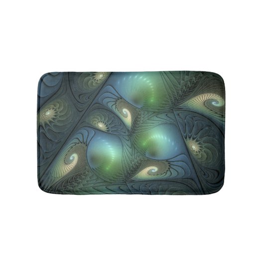 Tapis De Bain Spirales Turquoise Beige Vert Abstrait Fractal Art (Devant)