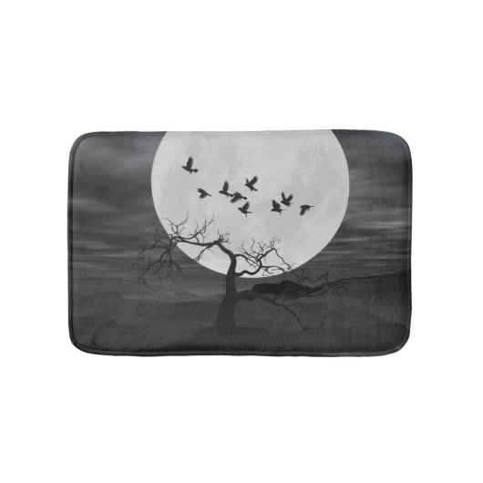 Tapis De Bain Spooky Ravens Flying Against the Full Moon (Devant)