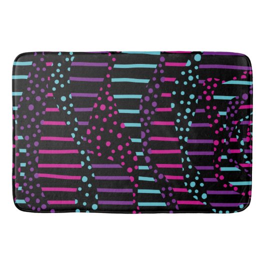 Tapis De Bain Spots et rayures 2 - rose, pourpre, bleu et noir (Devant)
