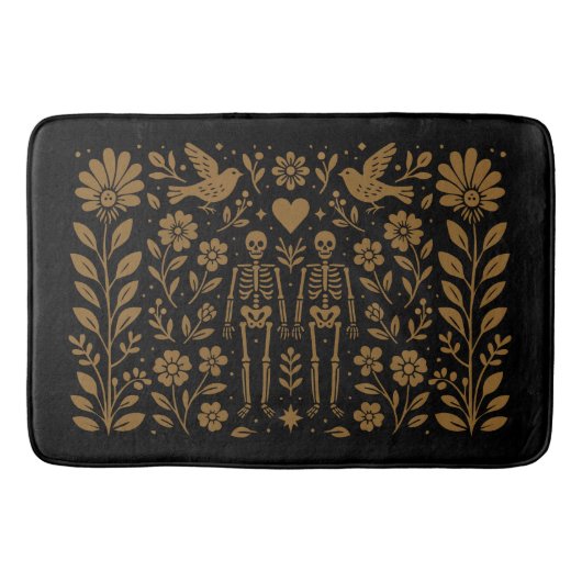 Tapis de bain squelette d'art folklorique gothique (Devant)
