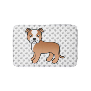 Tapis De Bain Staffie Rouge Et Blanc Chien De Dessin Animé Migno