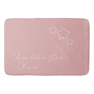 Tapis De Bain Star Trio en rose et blanc avec message et nom