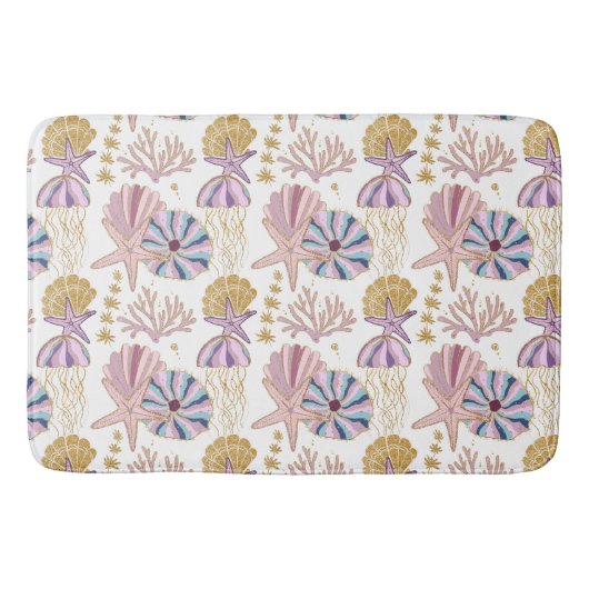 Tapis De Bain Starfish Seashell bleu violet rose Océan Nautique (Devant)