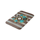 Tapis De Bain Steampunk Clock and Turquoise Roses on Striped (Angle)