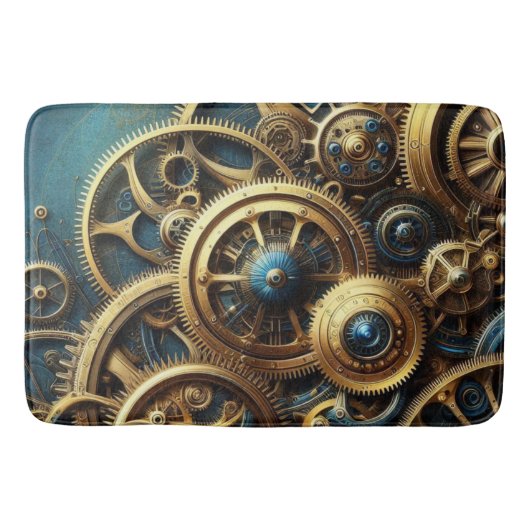 Tapis De Bain Steampunk Clockwork Gold and Teal (Devant)