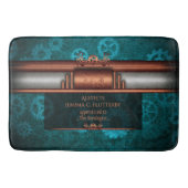 Tapis De Bain Steampunk, cuivre sur roues turquoises, Monogramme (Devant)