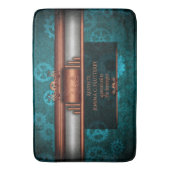 Tapis De Bain Steampunk, cuivre sur roues turquoises, Monogramme (devant Vertical)