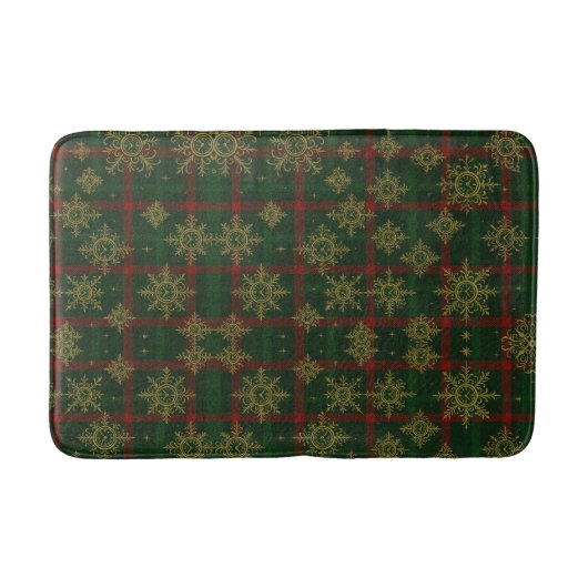 Tapis De Bain Steampunk Flocon de neige Rouge et vert Tartan (Devant)