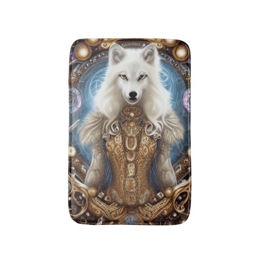Tapis De Bain Steampunk Whimsical charmant loup blanc (Devant (Vertical))