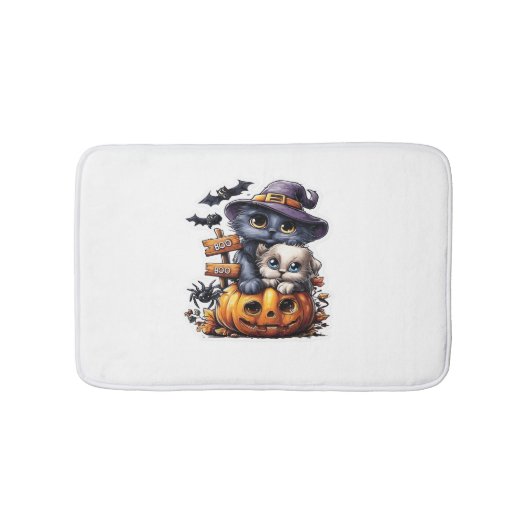 Tapis De Bain Sticker Chat Halloween mignonne - Casquette sorciè (Devant)
