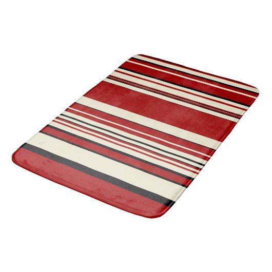 Tapis De Bain Stripes complexes - Rouge & Crème (Angle)