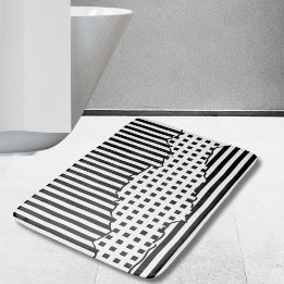 Tapis De Bain Stripes élégantes Carreaux irréguliers Noir & Blan