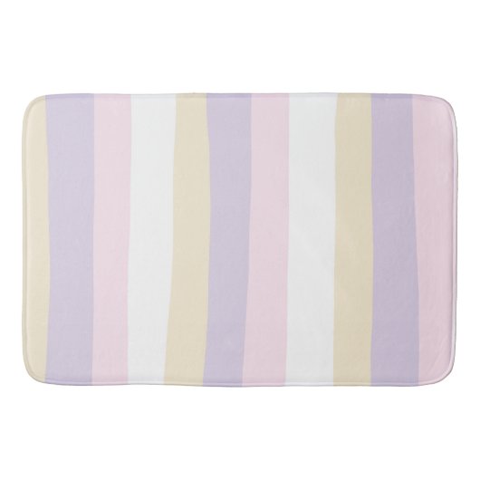Tapis De Bain Stripes inégales - rose pastel, jaune et violet (Devant)