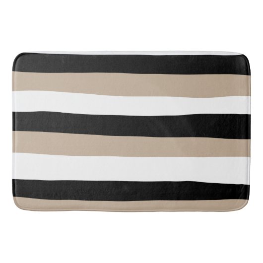 Tapis De Bain Stripes inégales - Taupe, noir et blanc (Devant)