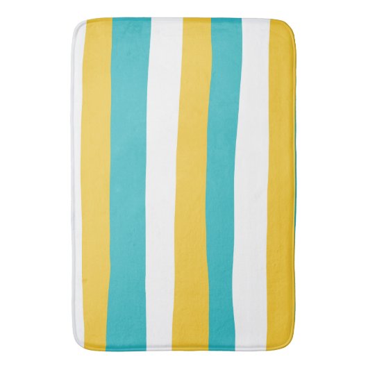 Tapis De Bain Stripes inégales - Turquoise et Jaune (devant Vertical)