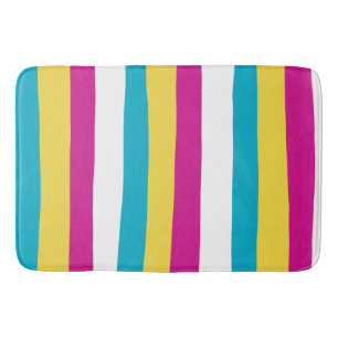 Tapis De Bain Stripes inégales - Turquoise, Jaune, Rose et Blanc