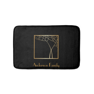 Tapis De Bain Style Art déco faux or arbre avec cadre sur noir