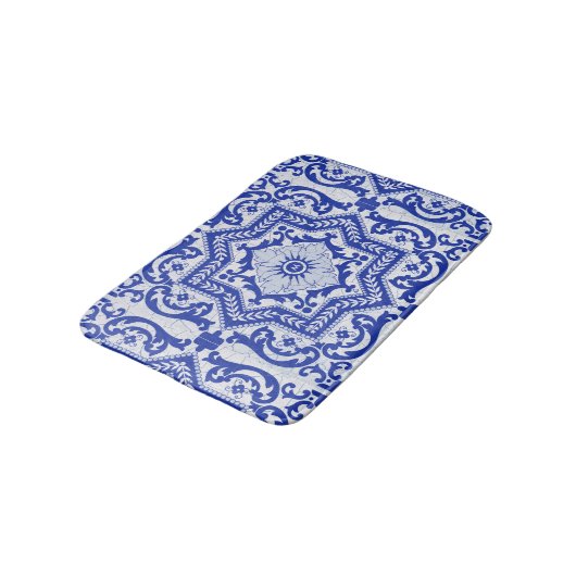 Tapis De Bain Style azulejo en céramique craquée bleue Azulejo V (Angle)