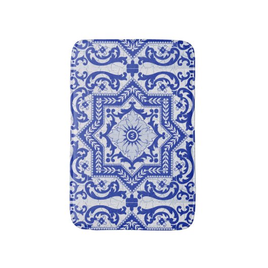 Tapis De Bain Style azulejo en céramique craquée bleue Azulejo V (Devant (Vertical))