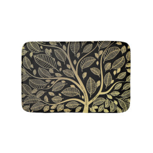Tapis De Bain Style Family Tree Black Gold Feuilles 