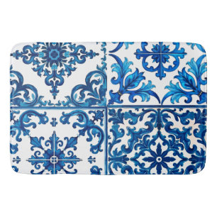 Tapis De Bain style italien, méditerranéen, mosaïque, bleu,
