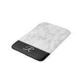 Tapis De Bain Style marbré Noir Blanc Monogramme initial (Angle)