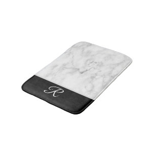 Tapis De Bain Style marbré Noir Blanc Monogramme initial