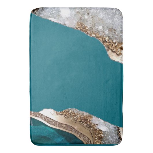Tapis De Bain Style Turquoise Vert Or Agate Géode Chic (devant Vertical)
