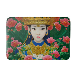 Tapis De Bain Style vintage Asiatique Abstraite fille avec fleur