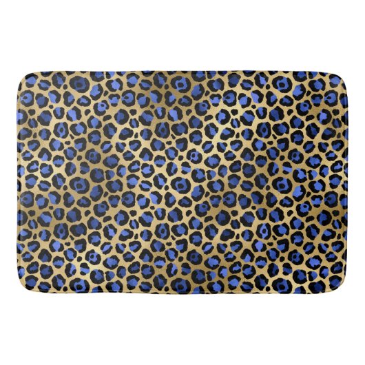 Tapis De Bain Stylish Royal Blue and Gold Foil Leopard Spots (Devant)
