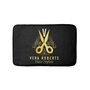 Tapis De Bain Styliste de cheveux de luxe Ciseaux d'or et salon 