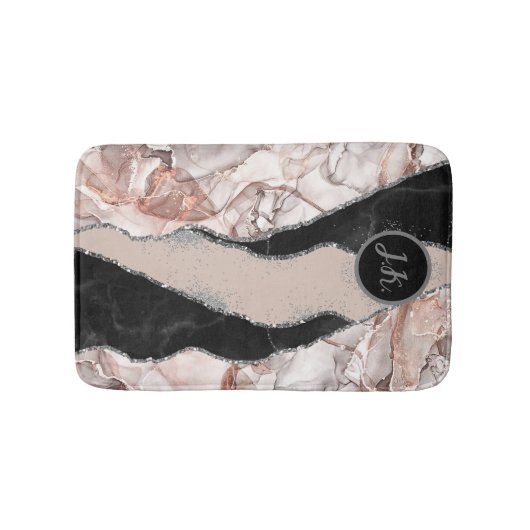 Tapis De Bain Stylo Marine Blue Gold Agate Géode Chic Monogramme (Devant)