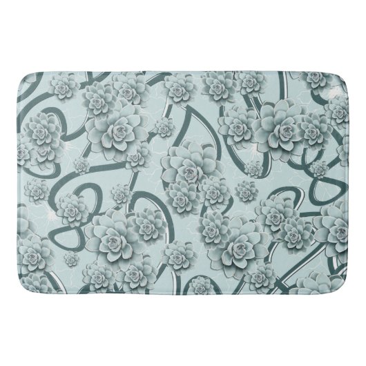 Tapis De Bain Succulents bleus à la menthe sur les treillis vert (Devant)