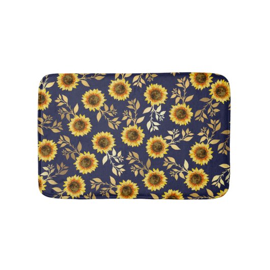 Tapis De Bain Sunny Yellow Gold Navy Feuille Motif (Devant)