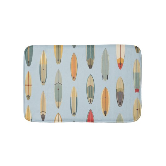 Tapis De Bain Surf Life | Retro Coastal Blue Surfboard Graphic (Devant)