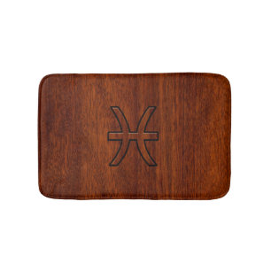 Tapis De Bain Symbole de Pisces Zodiac Style bois d'acajou Brown