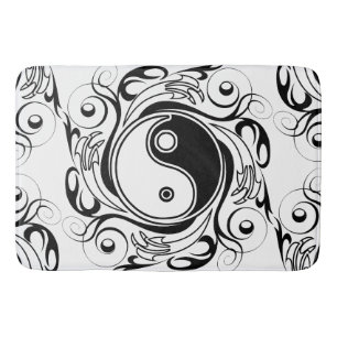 Tapis De Bain Symbole Yin & Yang Style de Tatouage Noir et Blanc